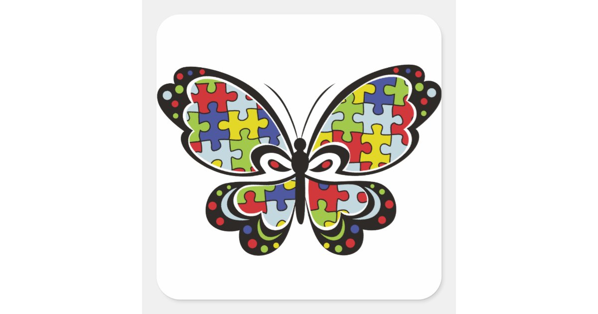 Autism Awareness Butterfly Square Sticker | Zazzle