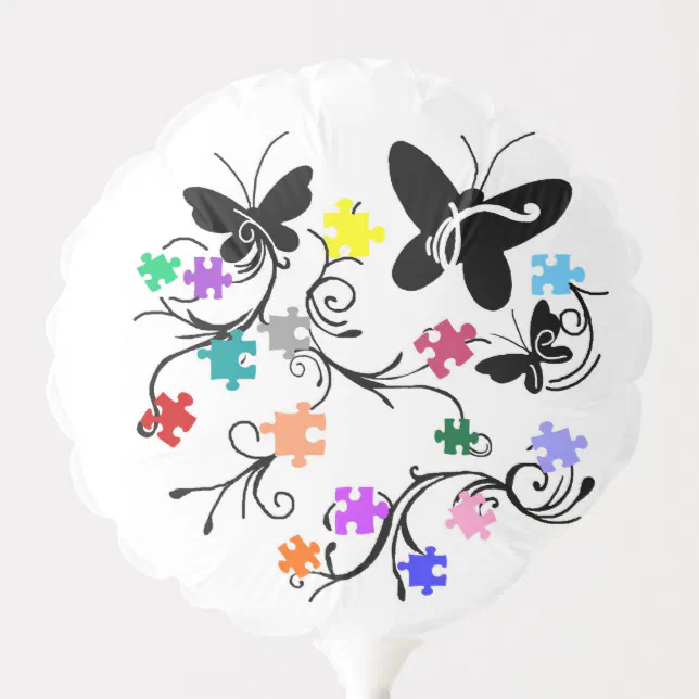 Autism Awareness Butterfly with floating pieces Balloon | Zazzle