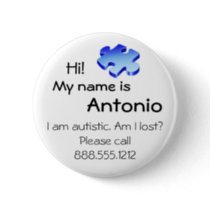 Autism Awareness Button with your name and phone