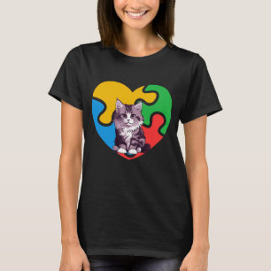 Autism Awareness Cat Heart Valentine's Day Puzzle T-Shirt