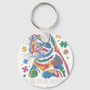 Autism Awareness Cat It'S Ok To Be Different Autis Keychain