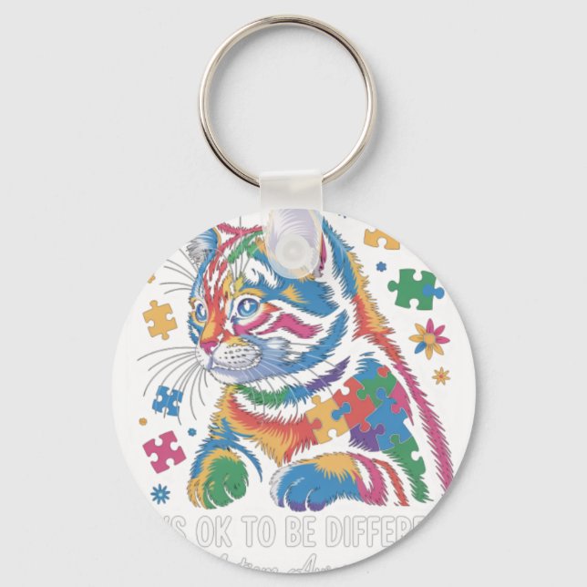 Autism Awareness Cat It'S Ok To Be Different Autis Keychain (Front)