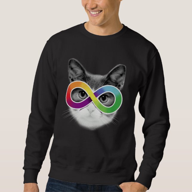 Autism Awareness Cat Wearing Infinity Symbol Glass Sweatshirt (Front)