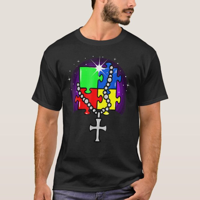 Autism Awareness Catholic Christian Autism Puzzle T-Shirt (Front)