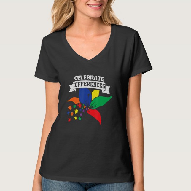 Autism Awareness, Celebrate Differences, Support A T-Shirt (Front)