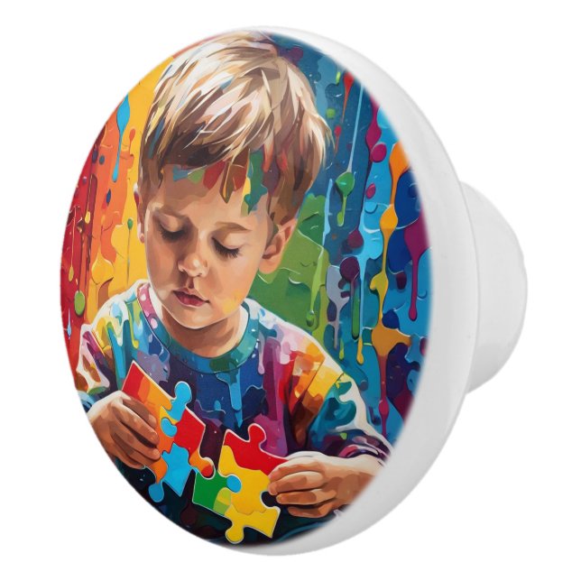 Autism awareness ceramic knob (Right)