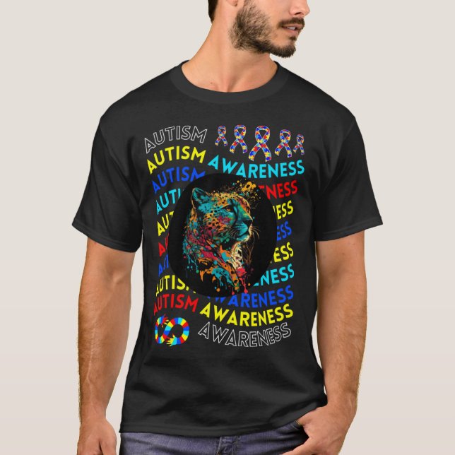 Autism Awareness Cheetah For Teacher Autism Moms D T-Shirt (Front)