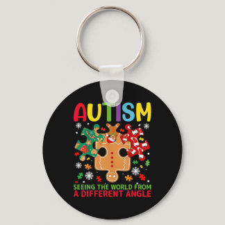 Autism Awareness Christmas Autistic Xmas Day Pajam Keychain