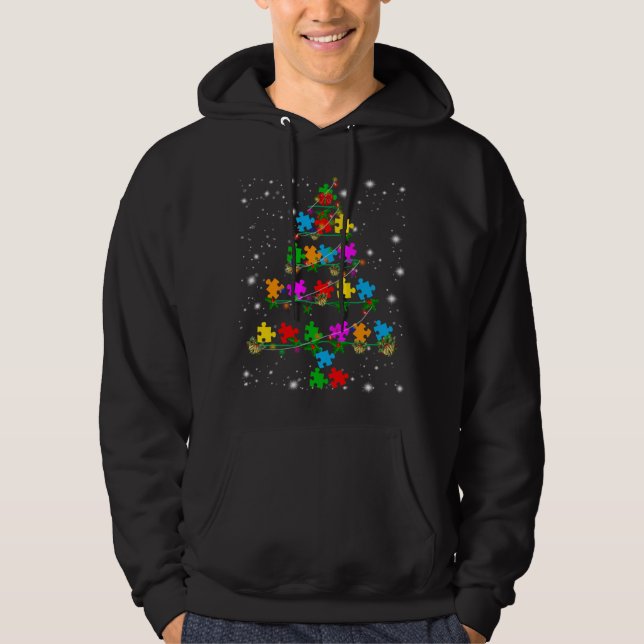 Autism Awareness Christmas Tree Pajama Matching Co Hoodie (Front)
