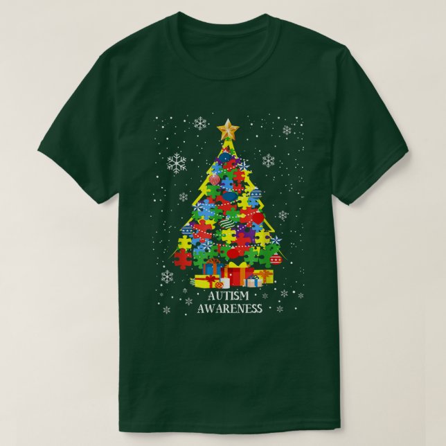 Autism Awareness Christmas Tree Xmas Matching Cost T-Shirt (Design Front)