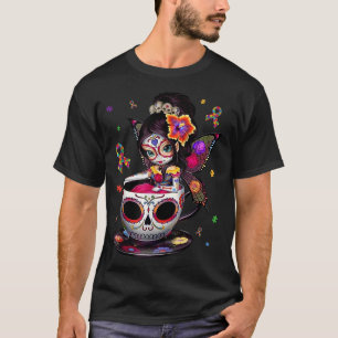 Autism Awareness Coffee Sugar Skull Girl Autism Da T-Shirt