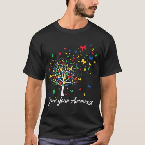 Autism Awareness Colorful Butterfly Tree Grow Your T_Shirt