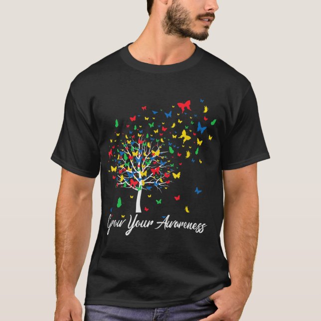 Autism Awareness Colorful Butterfly Tree Grow Your T-Shirt (Front)