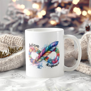 Autism Awareness Colorful Feather Infinity Symbol Coffee Mug