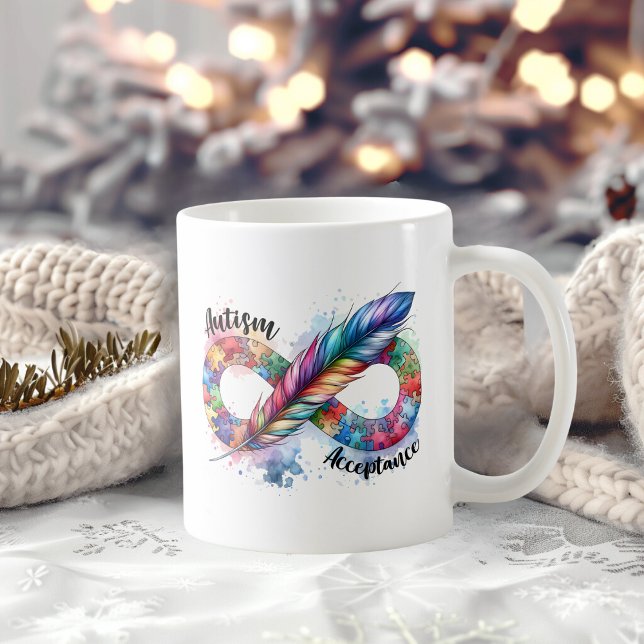 Autism Awareness Colorful Feather Infinity Symbol Coffee Mug (Creator Uploaded)