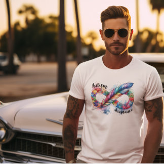 Autism Awareness Colorful Feather Infinity Symbol  T-Shirt