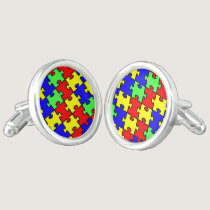 Autism Awareness Colorful Puzzle Cufflinks