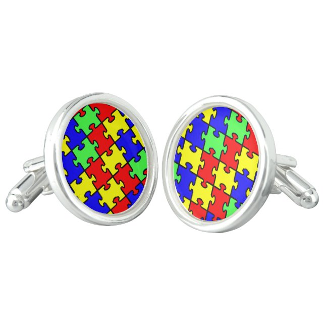 Autism Awareness Colorful Puzzle Cufflinks (Angled)