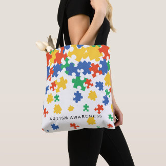 Autism Awareness Colorful Puzzle Pieces Tote Bag