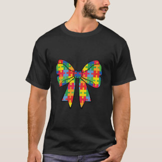 Autism Awareness Coquette Bow Puzzle Women Mom Dad T-Shirt