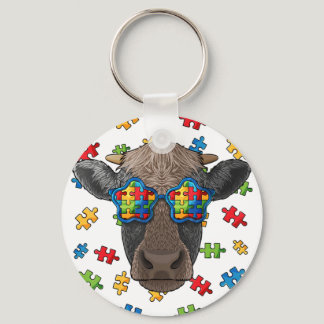Autism Awareness Cow Puzzle Sunglasses Farmer Auti Keychain