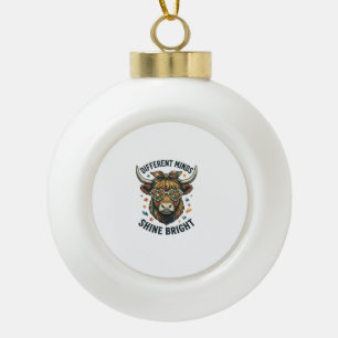 Autism Awareness Cow Vintage Engraving Support Des Ceramic Ball Christmas Ornament