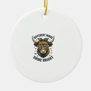 Autism Awareness Cow Vintage Engraving Support Des Ceramic Ornament