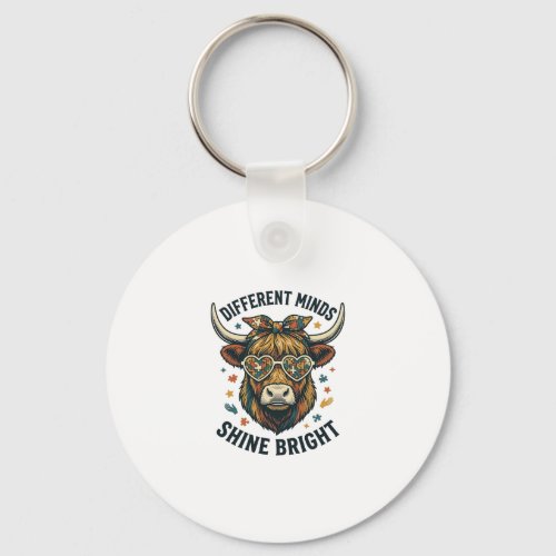 Autism Awareness Cow Vintage Engraving Support Des Keychain
