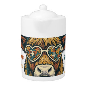 Autism Awareness Cow Vintage Engraving Support Des Teapot
