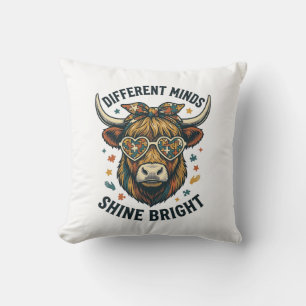 Autism Awareness Cow Vintage Engraving Support Des Throw Pillow