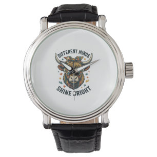 Autism Awareness Cow Vintage Engraving Support Des Watch