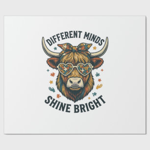 Autism Awareness Cow Vintage Engraving Support Des Wrapping Paper