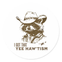 Autism Awareness Cowboy Raccoon I Got That Yee Haw Classic Round Sticker