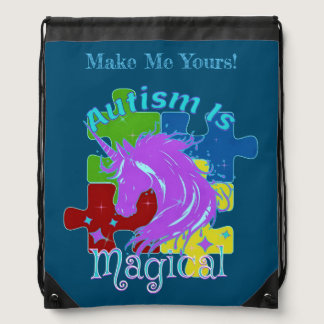 Autism Awareness Custom Magical Unicorn Puzzle  Drawstring Bag