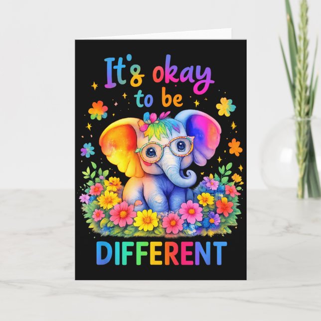 Autism Awareness Cute Elephant Animal Its Ok To Be Card (Front)