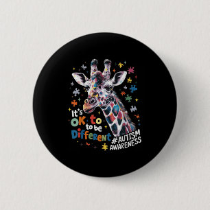 Autism Awareness Cute Giraffe Animal Its Ok To Be Button