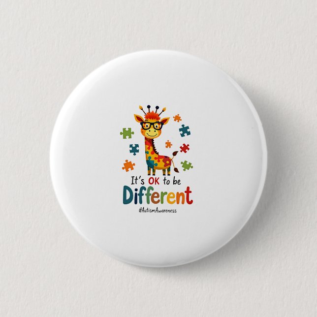 Autism Awareness Cute Giraffe Animal Its Ok To Be  Button (Front)