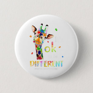 Autism Awareness Cute Giraffe Animal Its Ok To Be Button