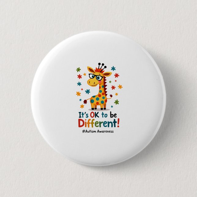 Autism Awareness Cute Giraffe Animal Its Ok To Be  Button (Front)