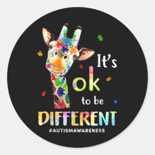 Autism Awareness Cute Giraffe Animal Its Ok To Be Classic Round Sticker