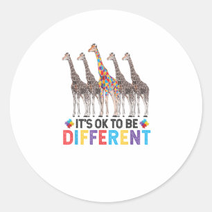 Autism Awareness Cute Giraffe Animal It's Ok To Be Classic Round Sticker