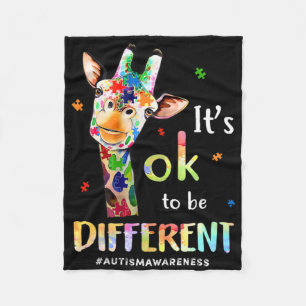 Autism Awareness Cute Giraffe Animal It's Ok To Be Fleece Blanket
