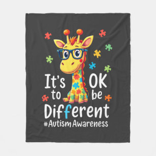 Autism Awareness Cute Giraffe Animal Its Ok To Be  Fleece Blanket