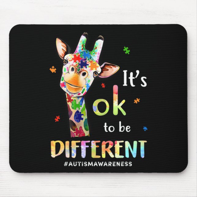 Autism Awareness Cute Giraffe Animal It's Ok To Be Mouse Pad (Front)