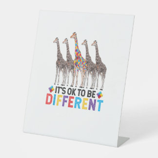 Autism Awareness Cute Giraffe Animal It's Ok To Be Pedestal Sign
