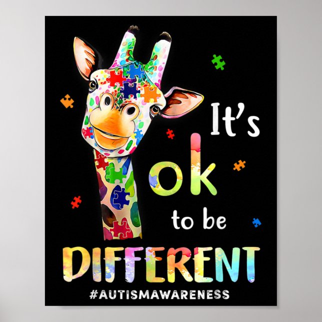 Autism Awareness Cute Giraffe Animal Its Ok To Be  Poster (Front)