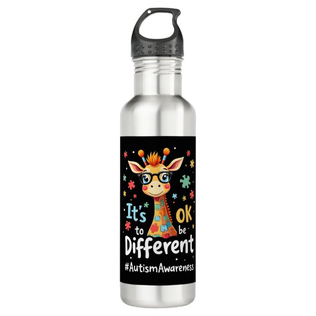 Autism Awareness Cute Giraffe Animal Its Ok To Be  Stainless Steel Water Bottle (Front)
