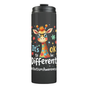 Autism Awareness Cute Giraffe Animal Its Ok To Be Thermal Tumbler