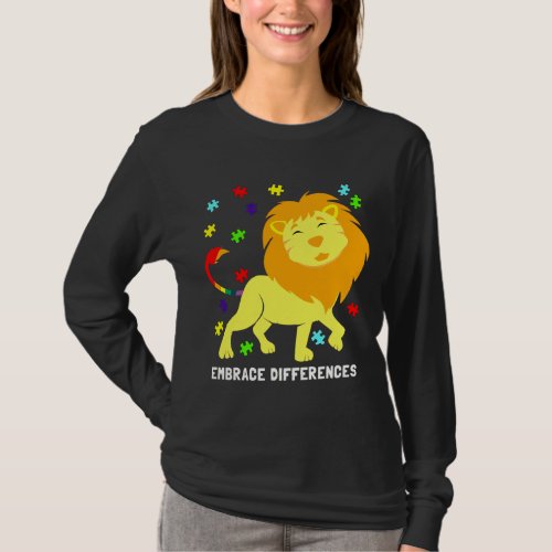 Autism Awareness Cute Lion Puzzle Pieces Rainbow T T_Shirt