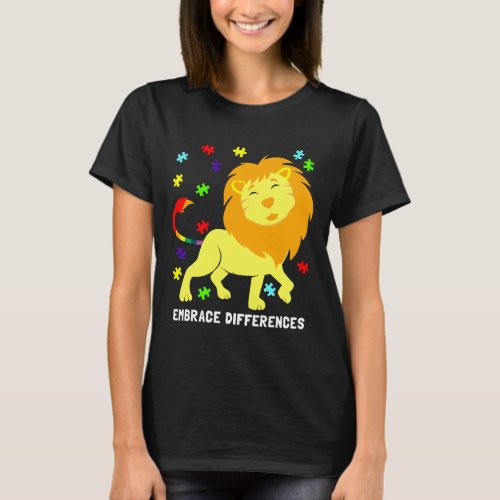 Autism Awareness Cute Lion Puzzle Pieces Rainbow T T_Shirt